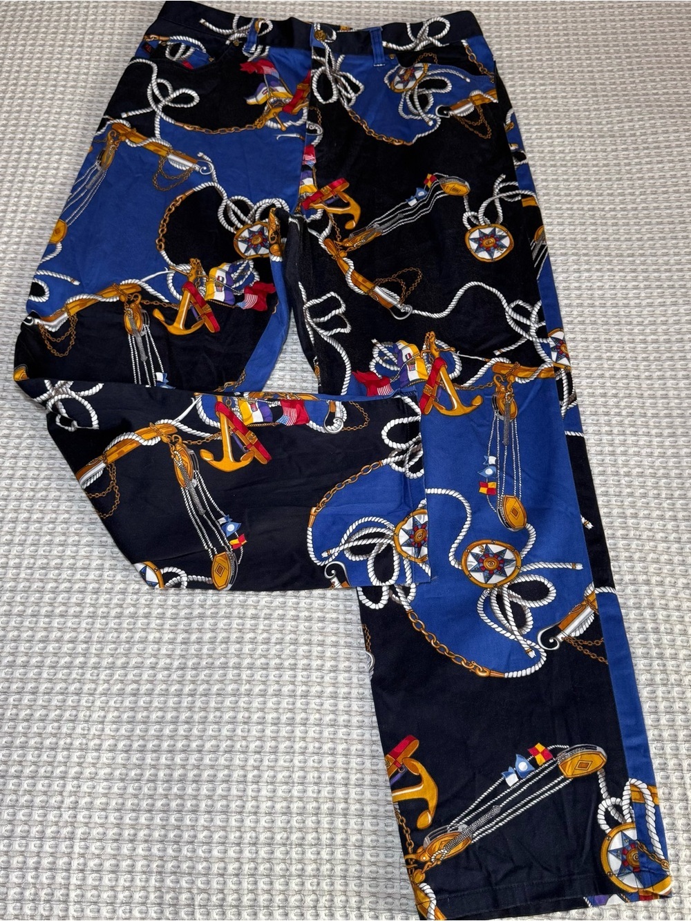 Lauren Ralph Lauren Anchor Print Pants Cropped Size 12 Navy Nautical Women's
